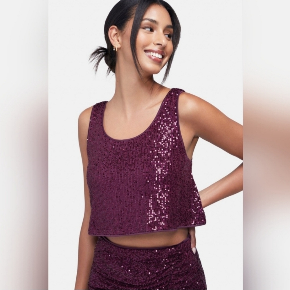 NWT Wildfox Armidale Purple Sequin Crop Tank Medium
